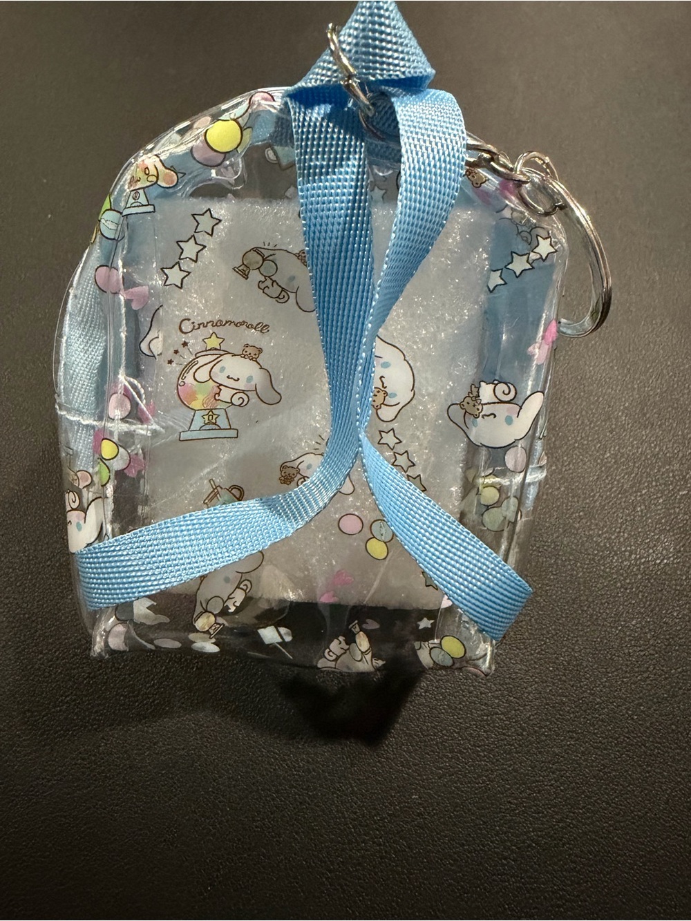 Sanrio Cinnamoroll Clear Mini Backpack Keychain in Light Blue Trim - Picture 3 of 4